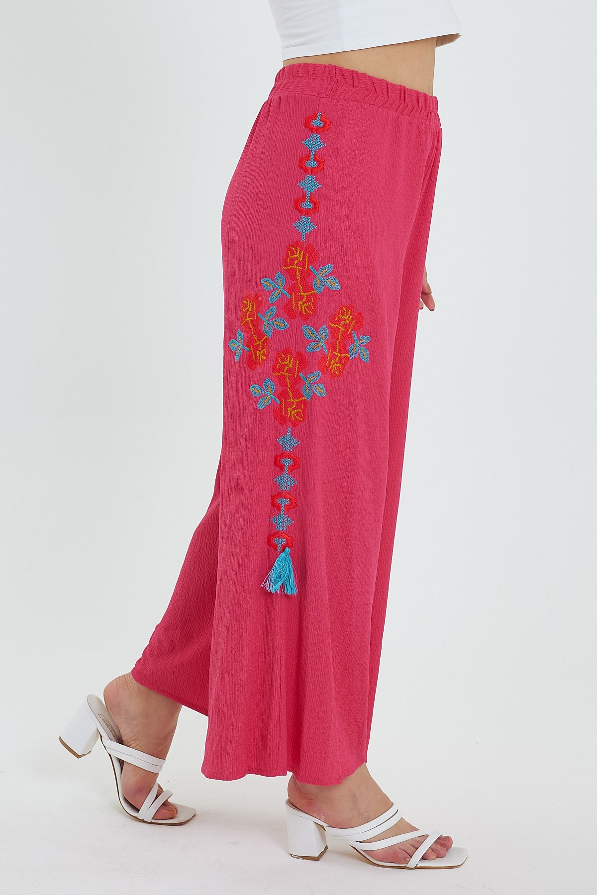 Women's Side Embroidered Wide Leg Trousers 914