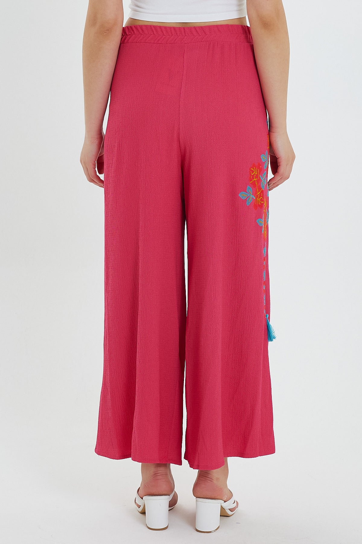 Women's Side Embroidered Wide Leg Trousers 914