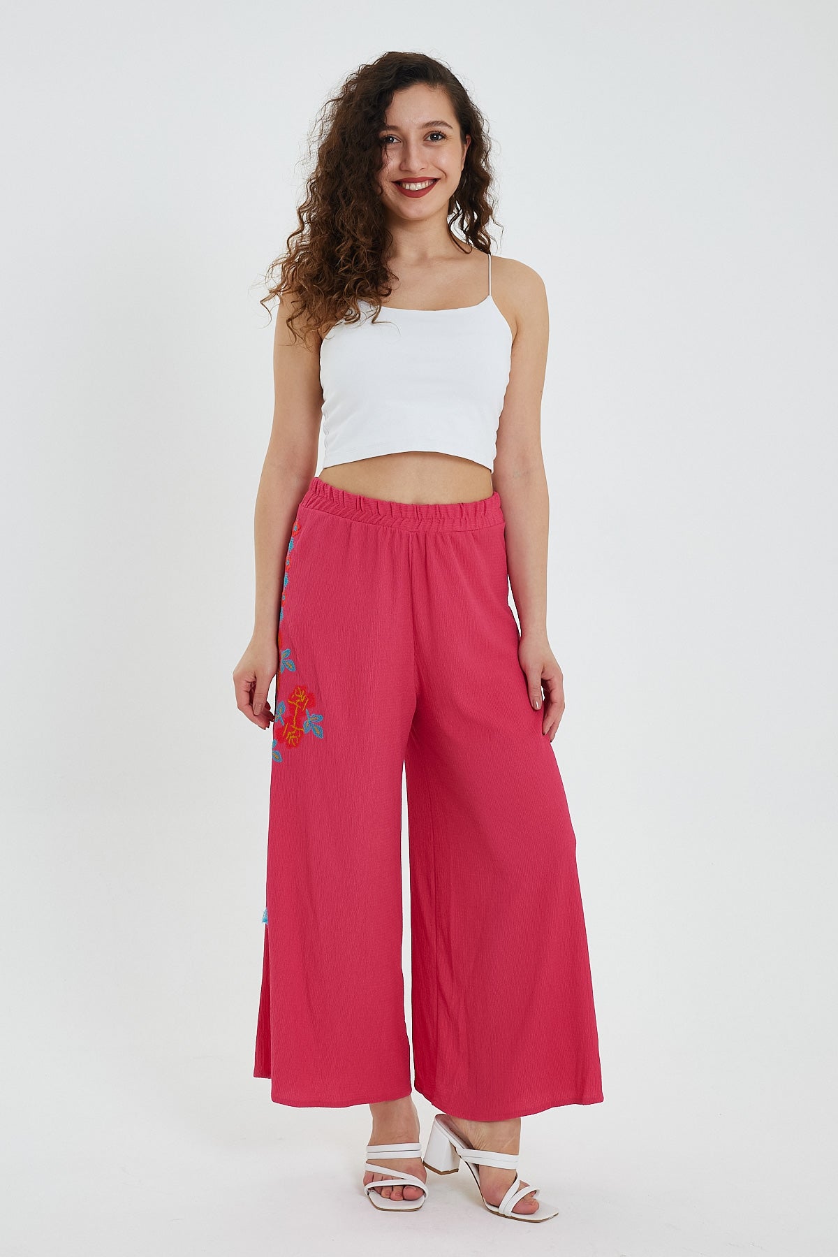 Women's Side Embroidered Wide Leg Trousers 914