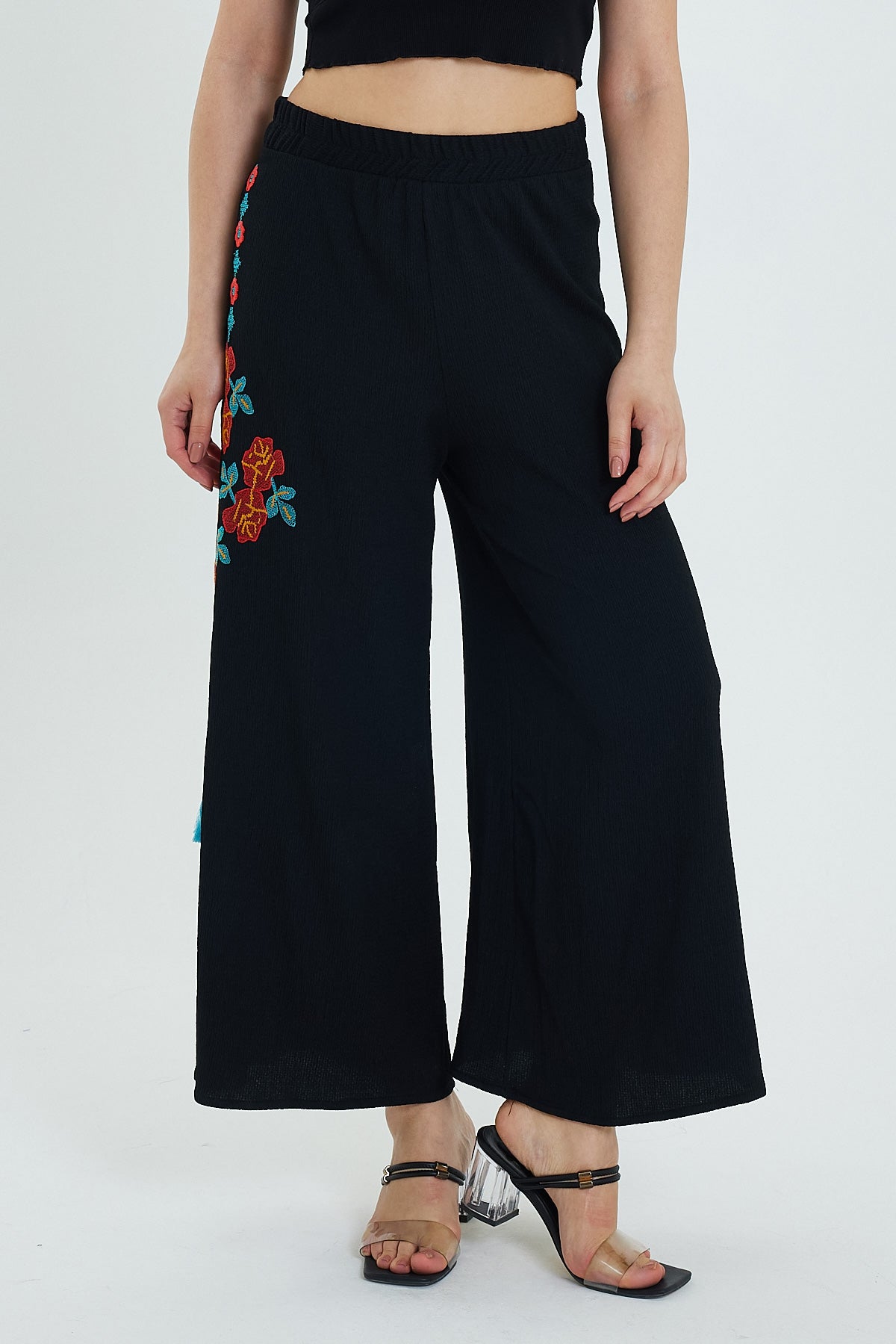 Women's Side Embroidered Wide Leg Trousers 914