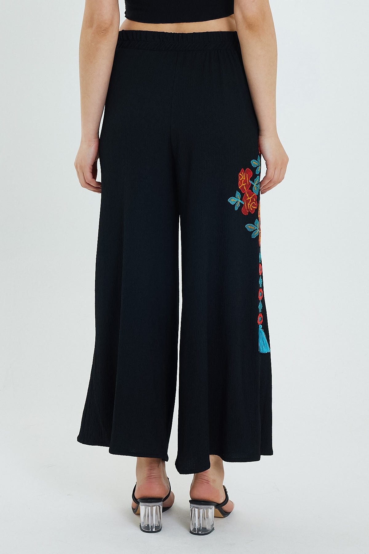 Women's Side Embroidered Wide Leg Trousers 914