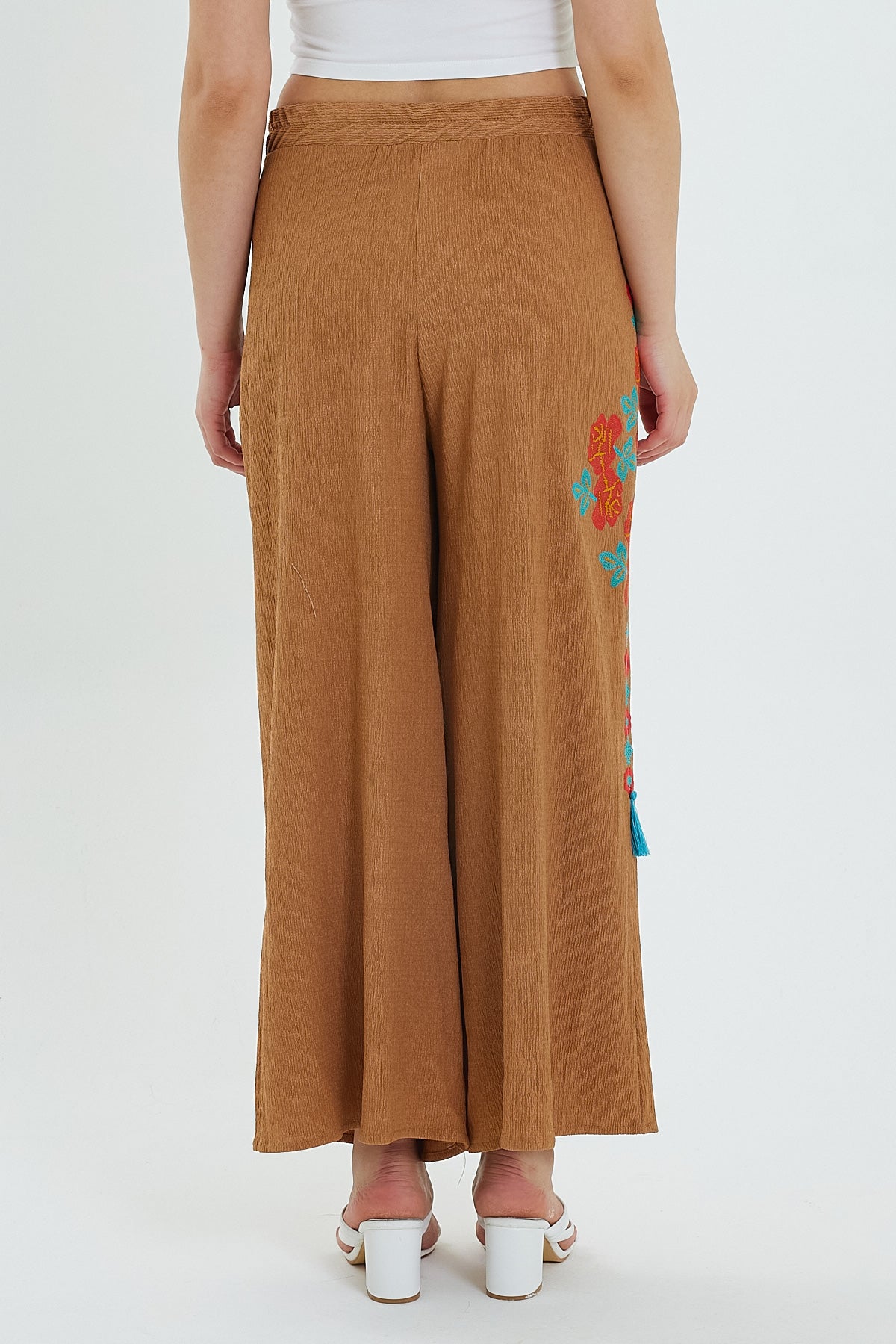 Women's Side Embroidered Wide Leg Trousers 914