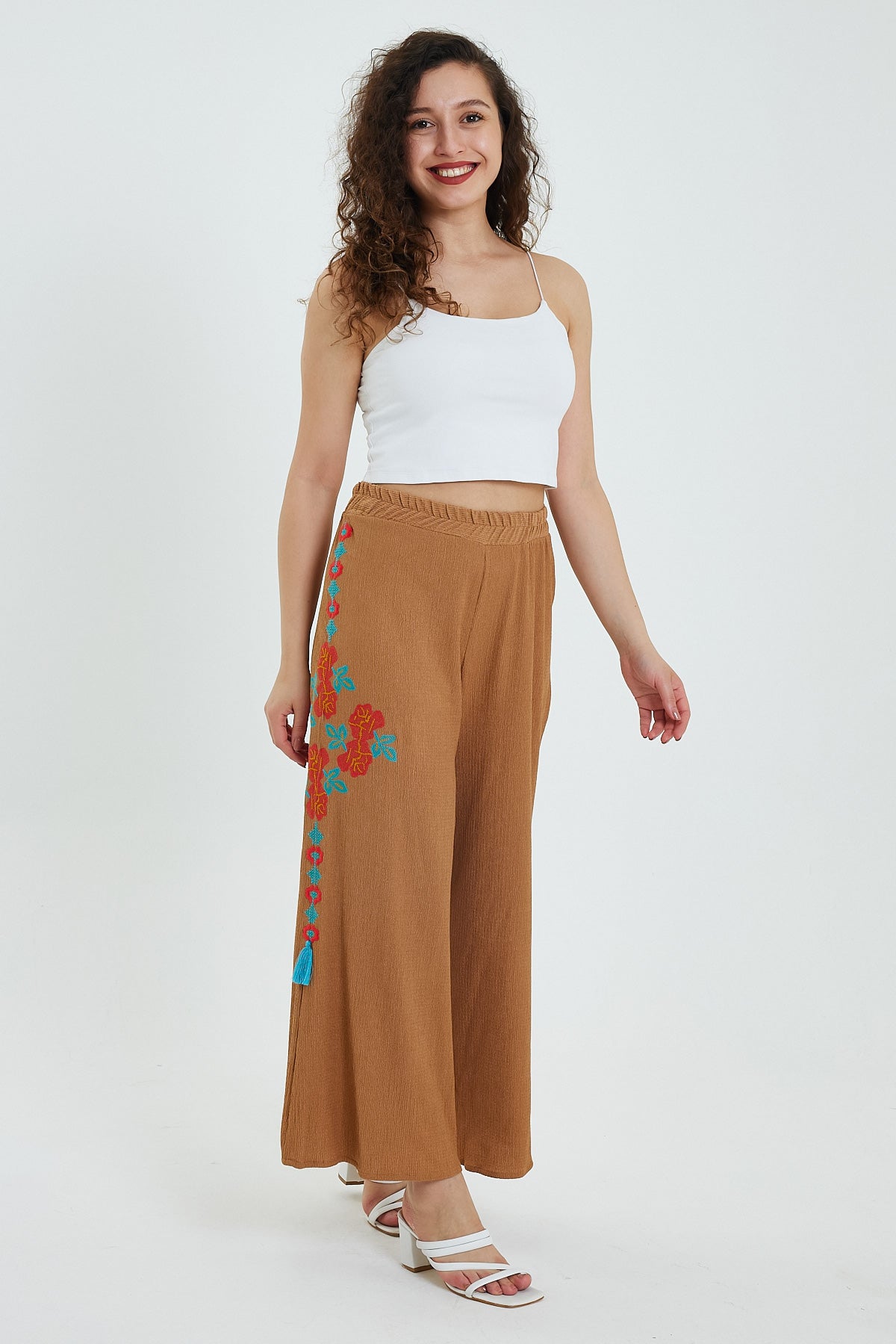 Women's Side Embroidered Wide Leg Trousers 914