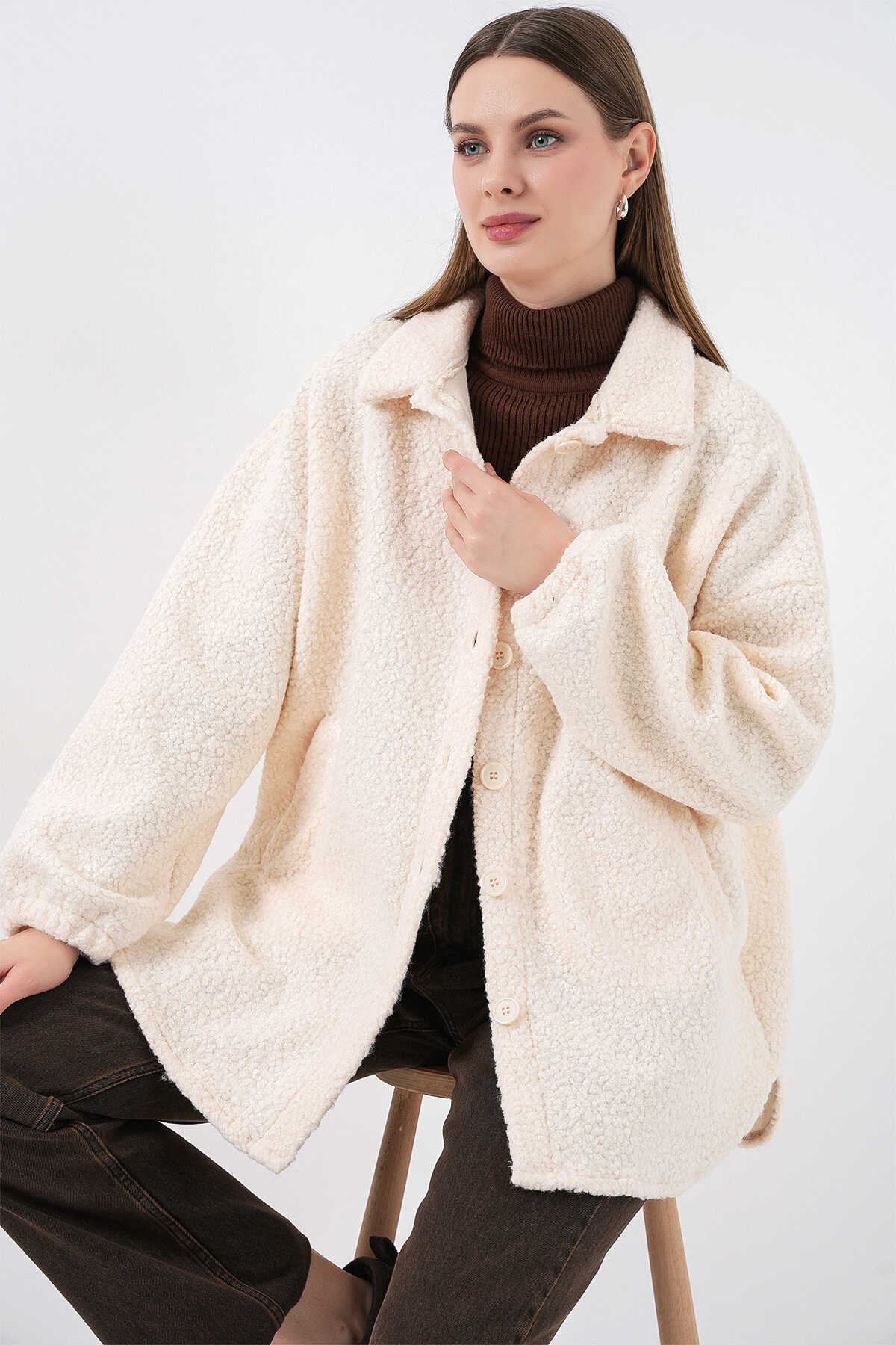 Kadın Yün Karışımlı Buklet Ceket 0675