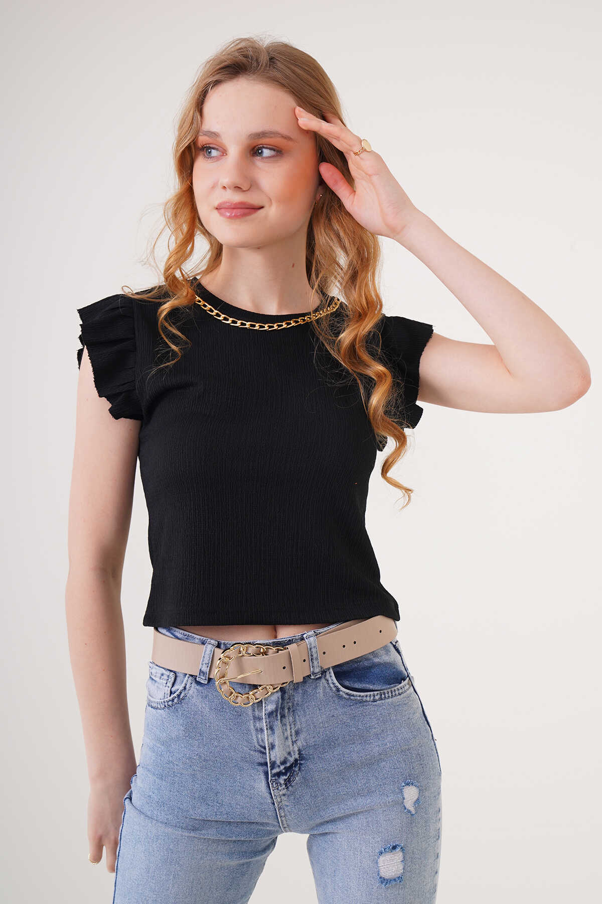 Women's Knit Blouse with Chain Detail 0430