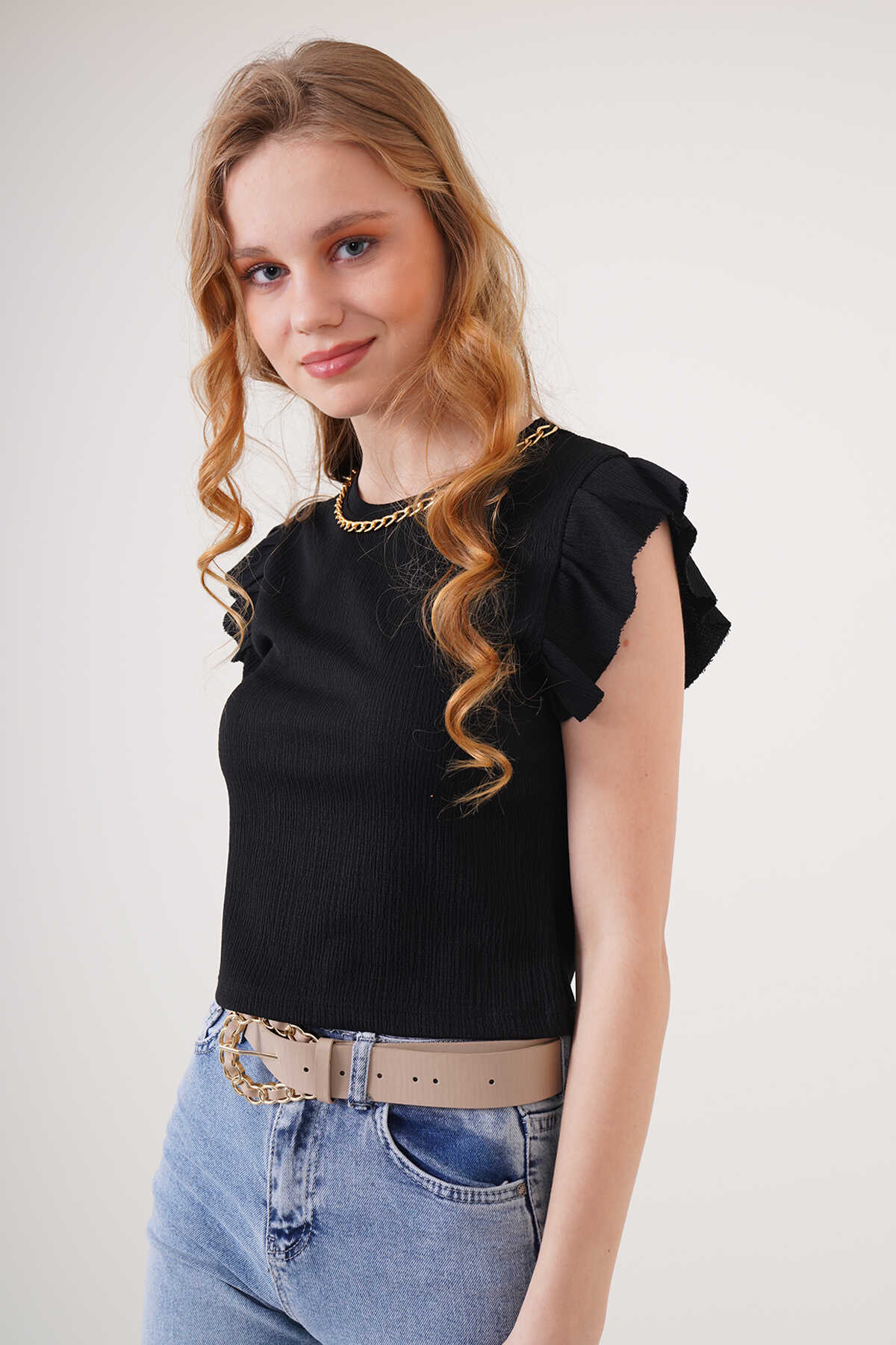 Women's Knit Blouse with Chain Detail 0430