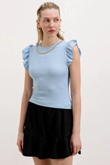 Women's Knit Blouse with Chain Detail 0430