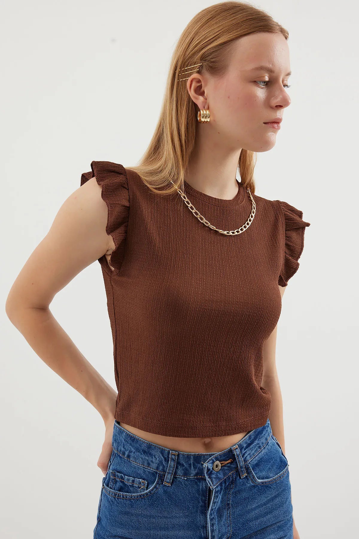 Women's Knit Blouse with Chain Detail 0430