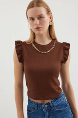 Women's Knit Blouse with Chain Detail 0430