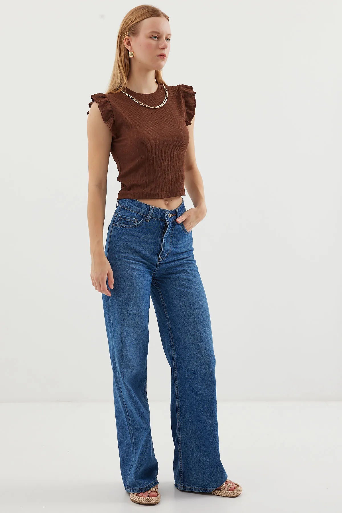 Women's Knit Blouse with Chain Detail 0430