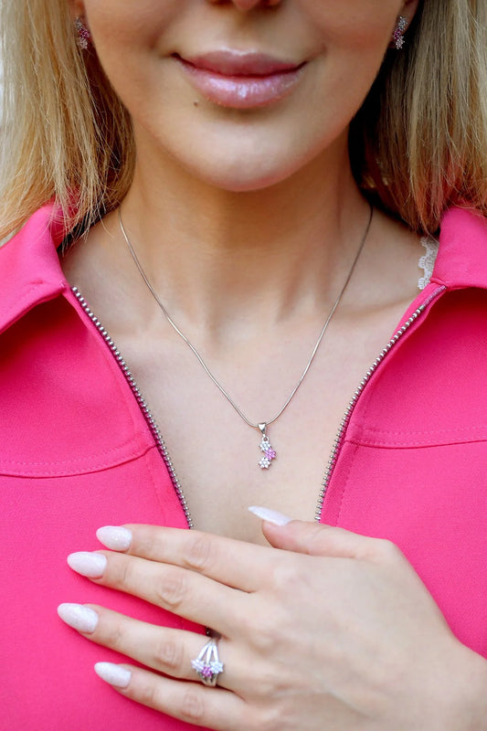 Lotus Kolye+Küpe+Yüzük (Pembe)