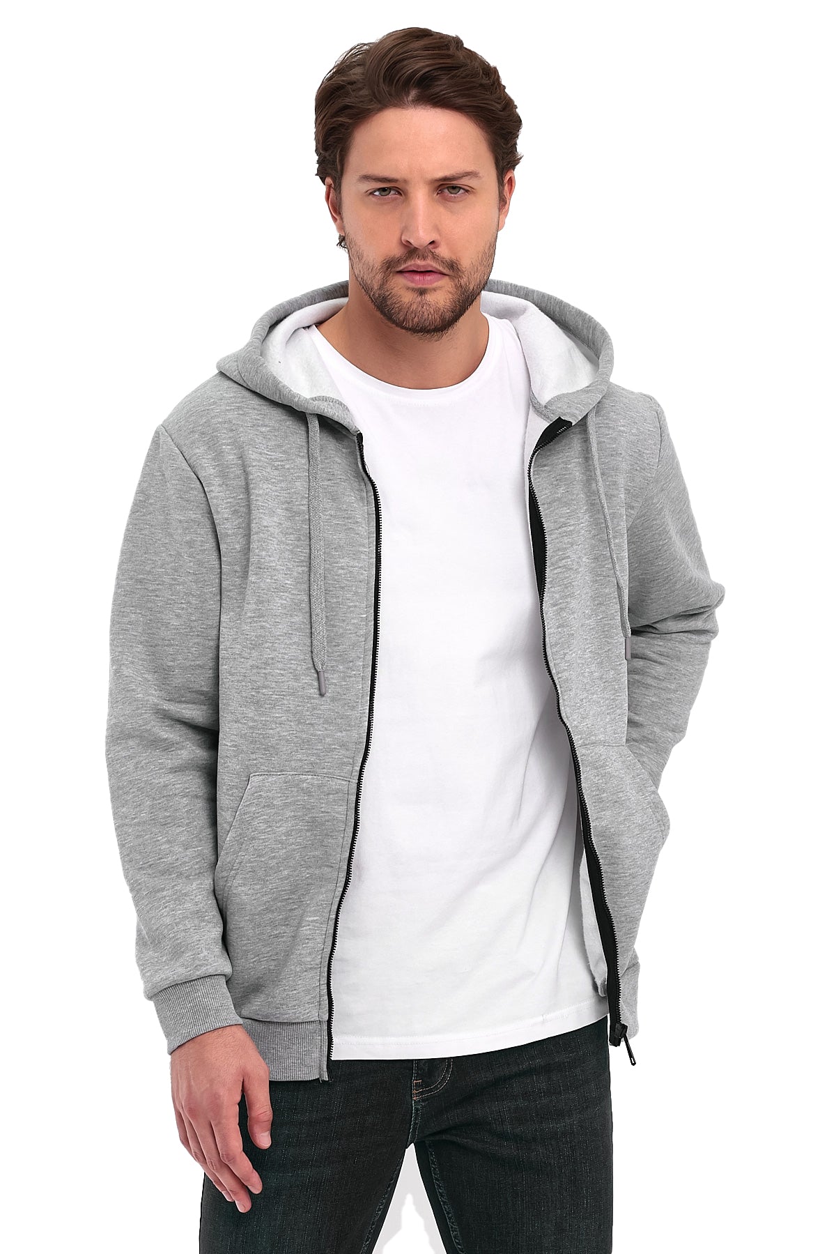 Rodi 3 Thread Ribbed Zippered Hooded Sweatshirt RD24KE054901