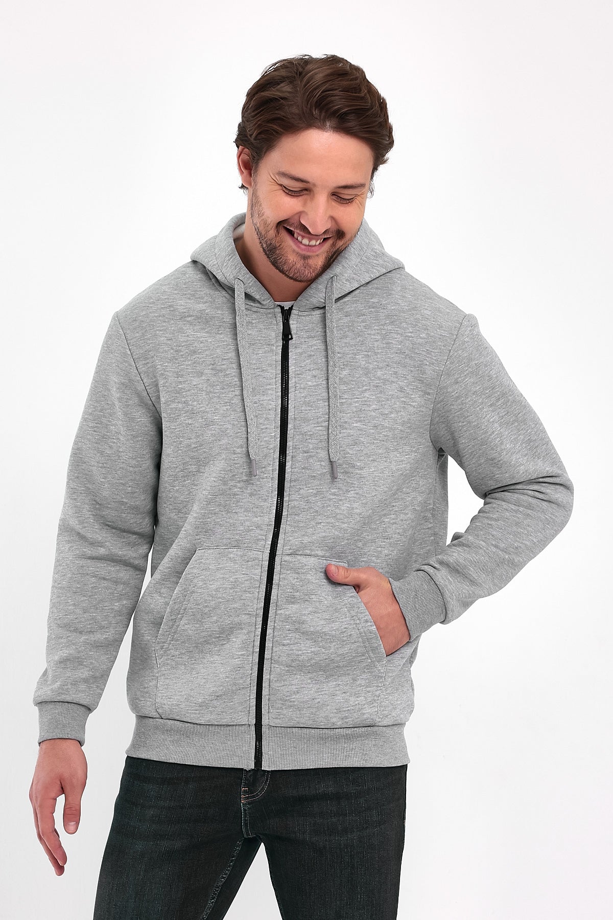 Rodi 3 İp Şardonlu Fermuarlı Kapuşonlu Sweatshirt RD24KE054901