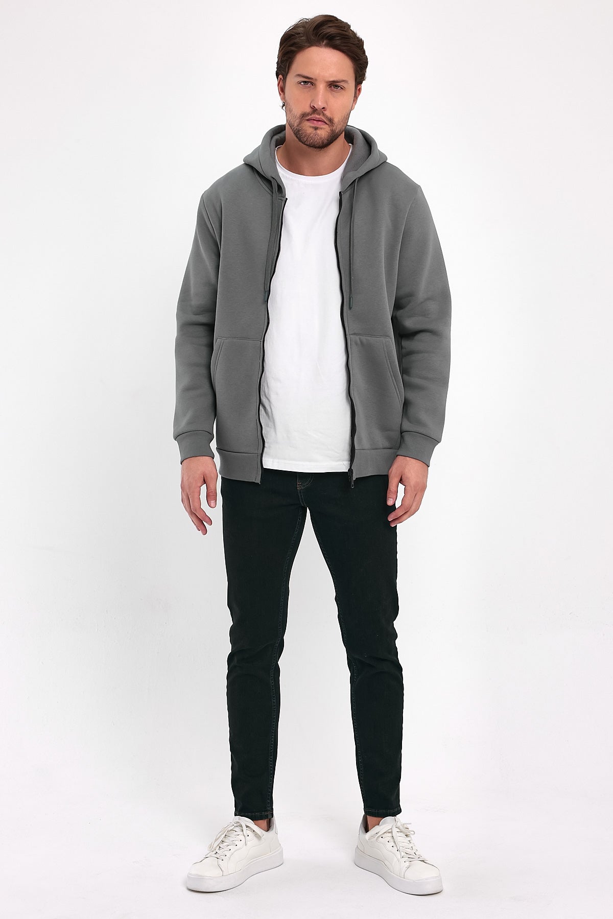 Rodi 3 İp Şardonlu Fermuarlı Kapuşonlu Sweatshirt RD24KE054901