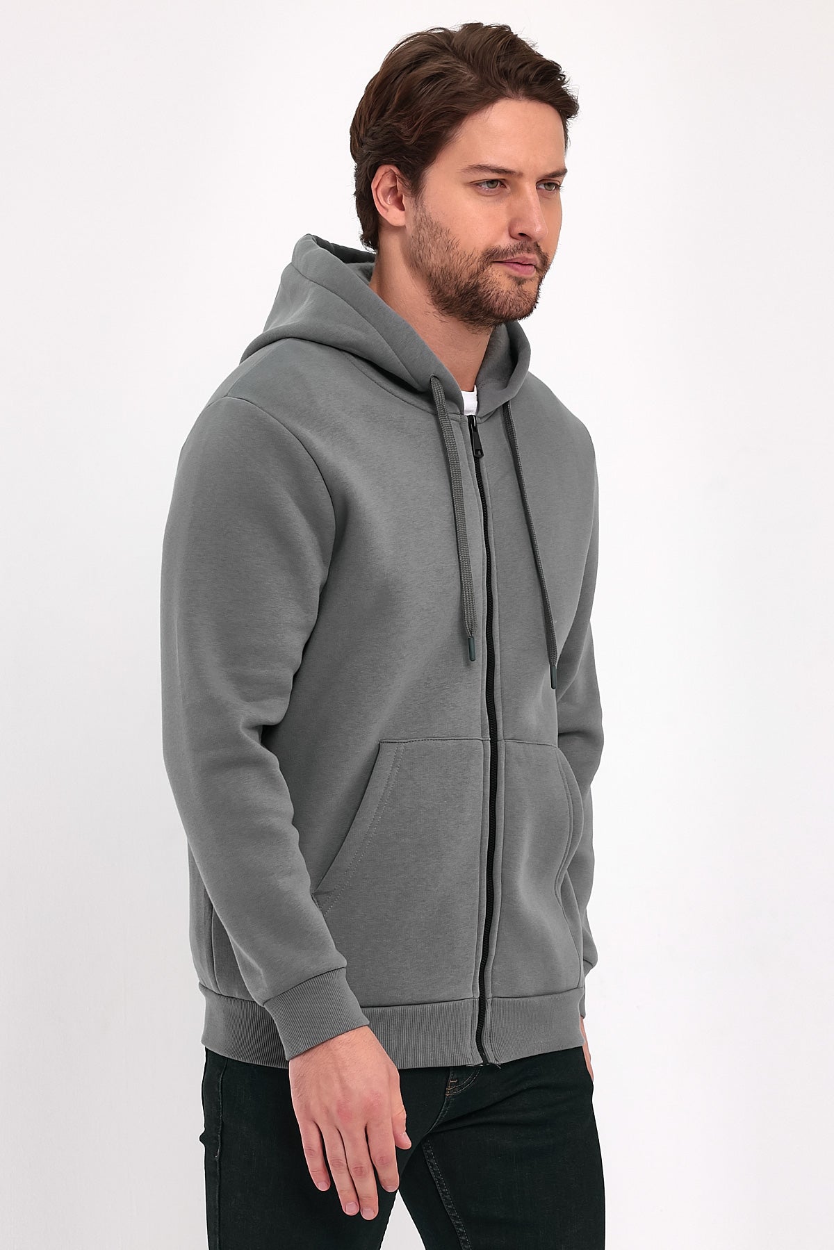 Rodi 3 İp Şardonlu Fermuarlı Kapuşonlu Sweatshirt RD24KE054901