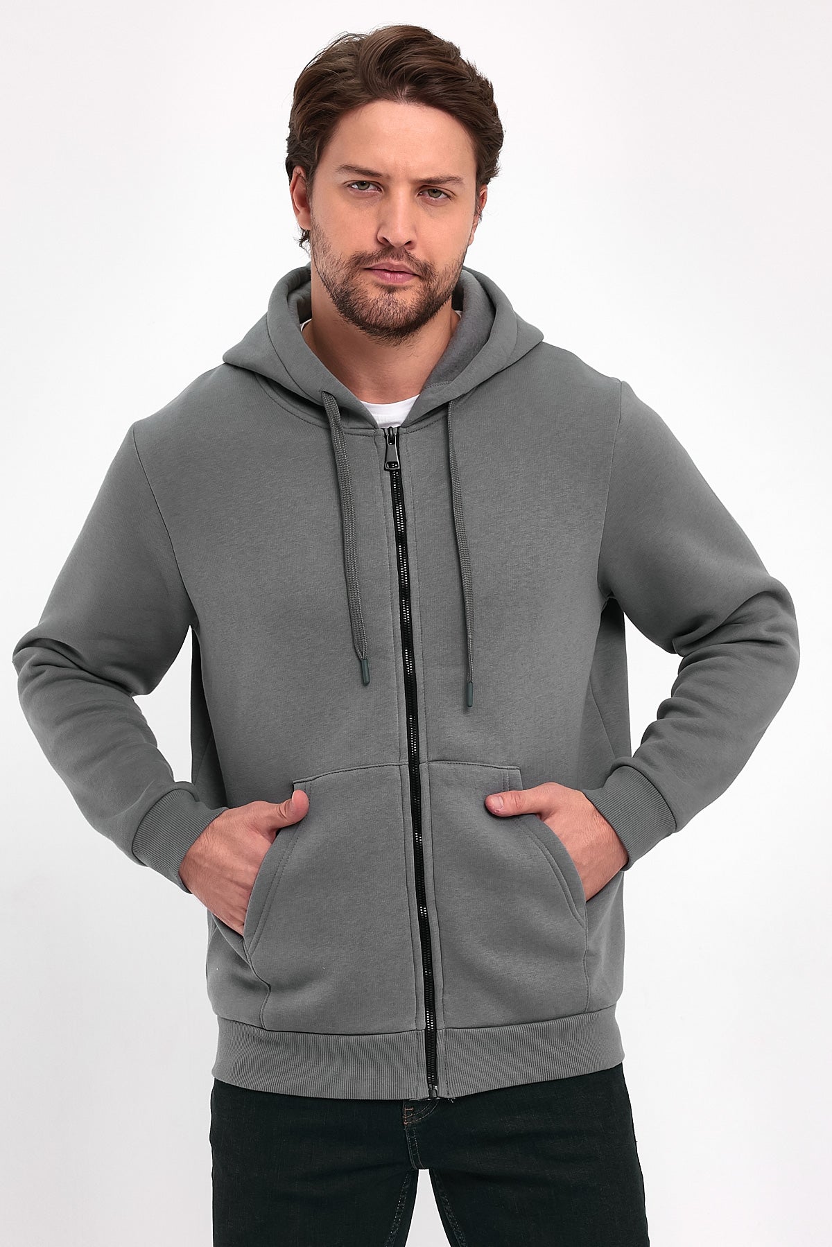 Rodi 3 İp Şardonlu Fermuarlı Kapuşonlu Sweatshirt RD24KE054901