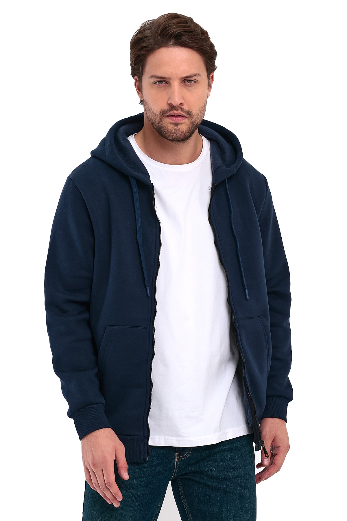 Rodi 3 İp Şardonlu Fermuarlı Kapuşonlu Sweatshirt RD24KE054901