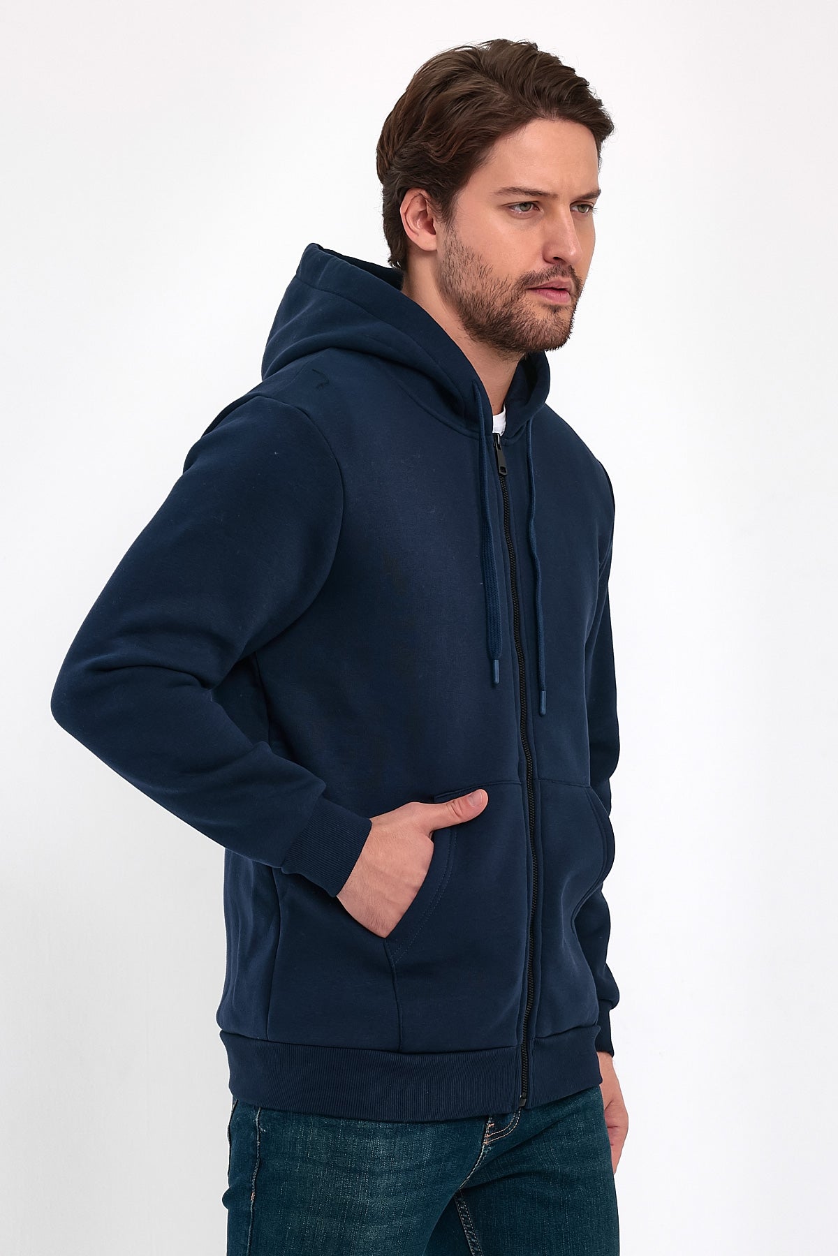 Rodi 3 İp Şardonlu Fermuarlı Kapuşonlu Sweatshirt RD24KE054901