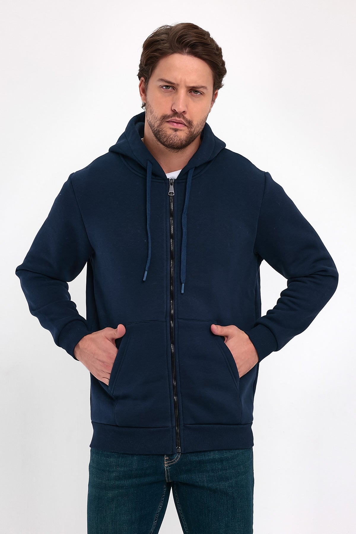 Rodi 3 İp Şardonlu Fermuarlı Kapuşonlu Sweatshirt RD24KE054901
