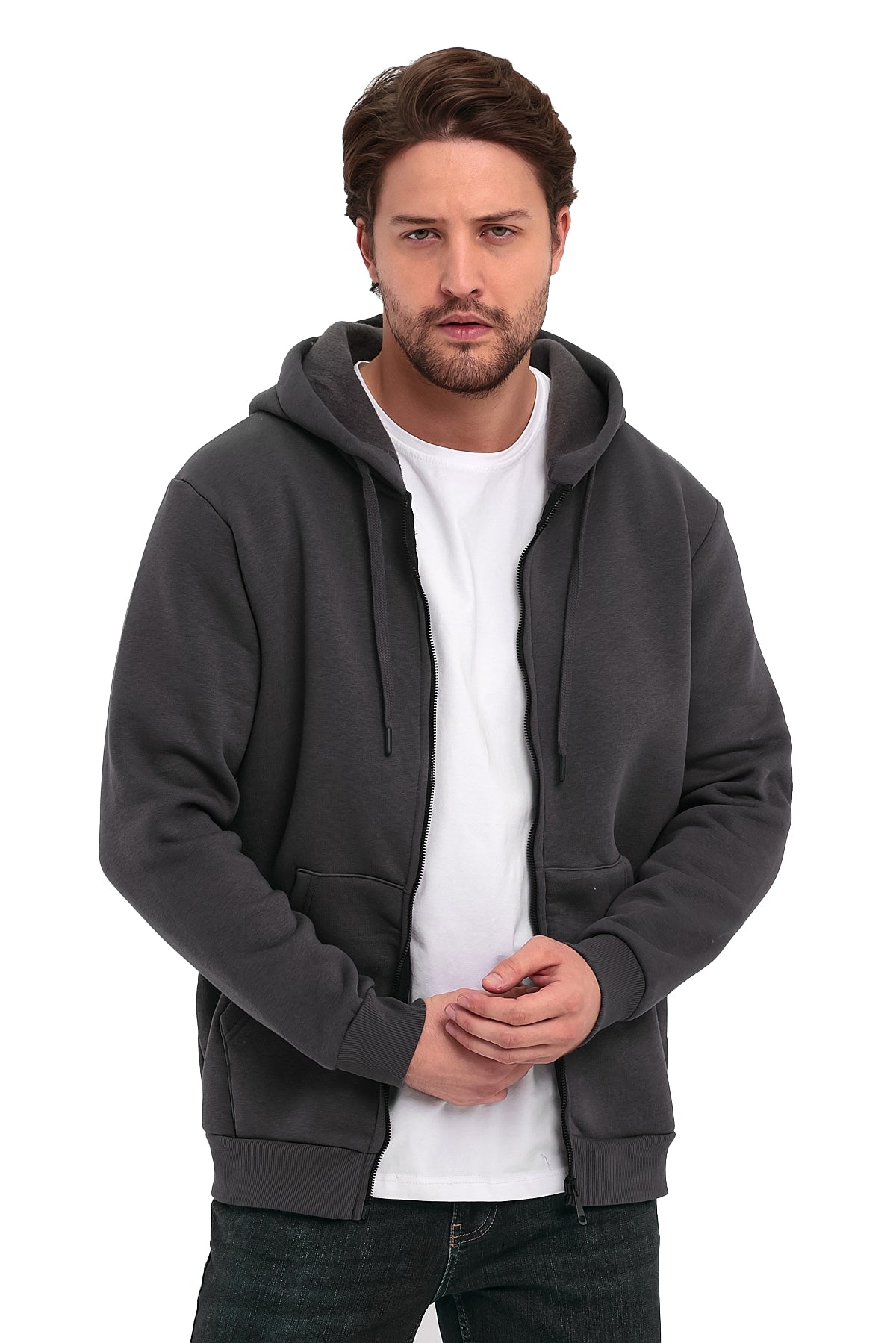Rodi 3 İp Şardonlu Fermuarlı Kapuşonlu Sweatshirt RD24KE054901