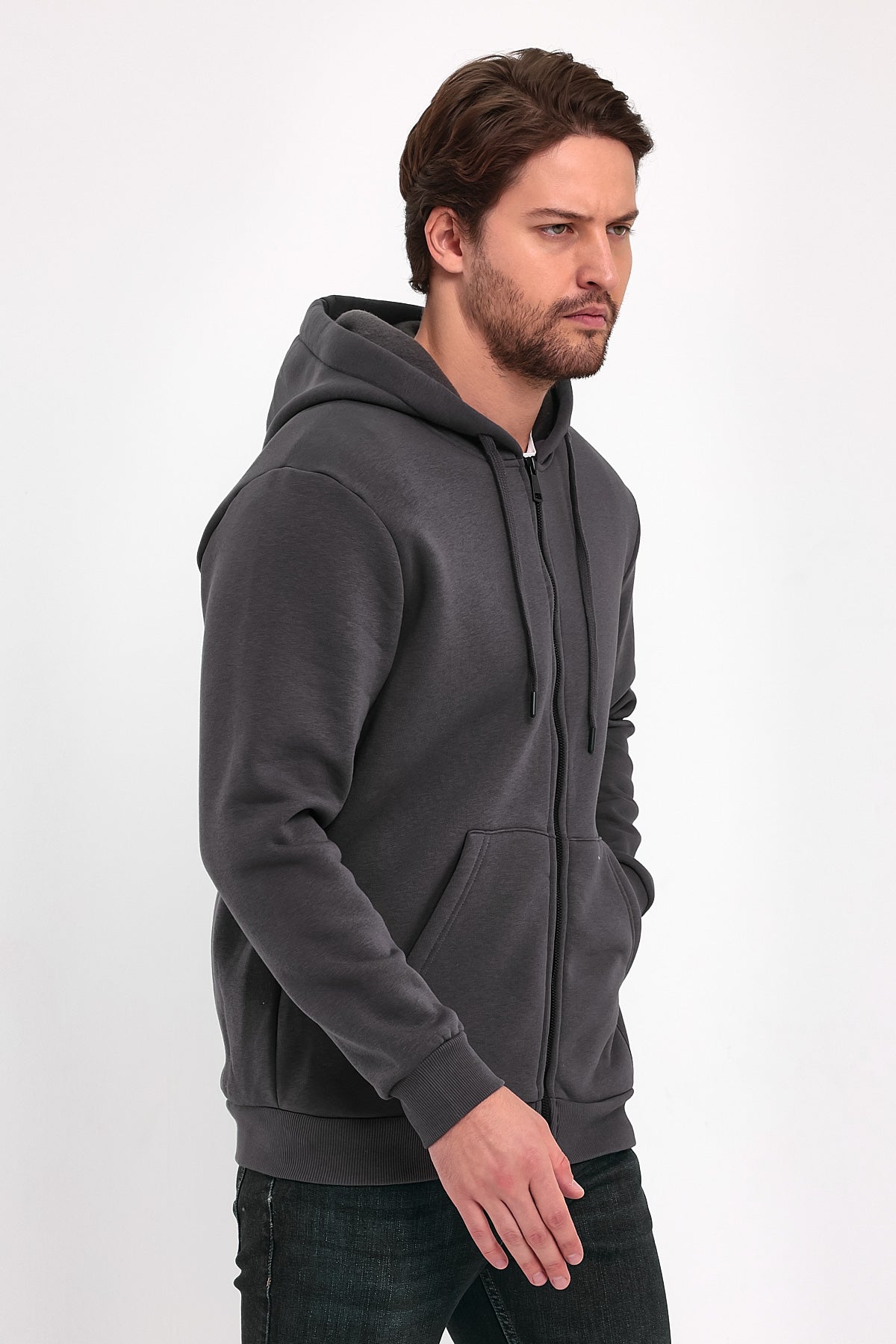 Rodi 3 İp Şardonlu Fermuarlı Kapuşonlu Sweatshirt RD24KE054901