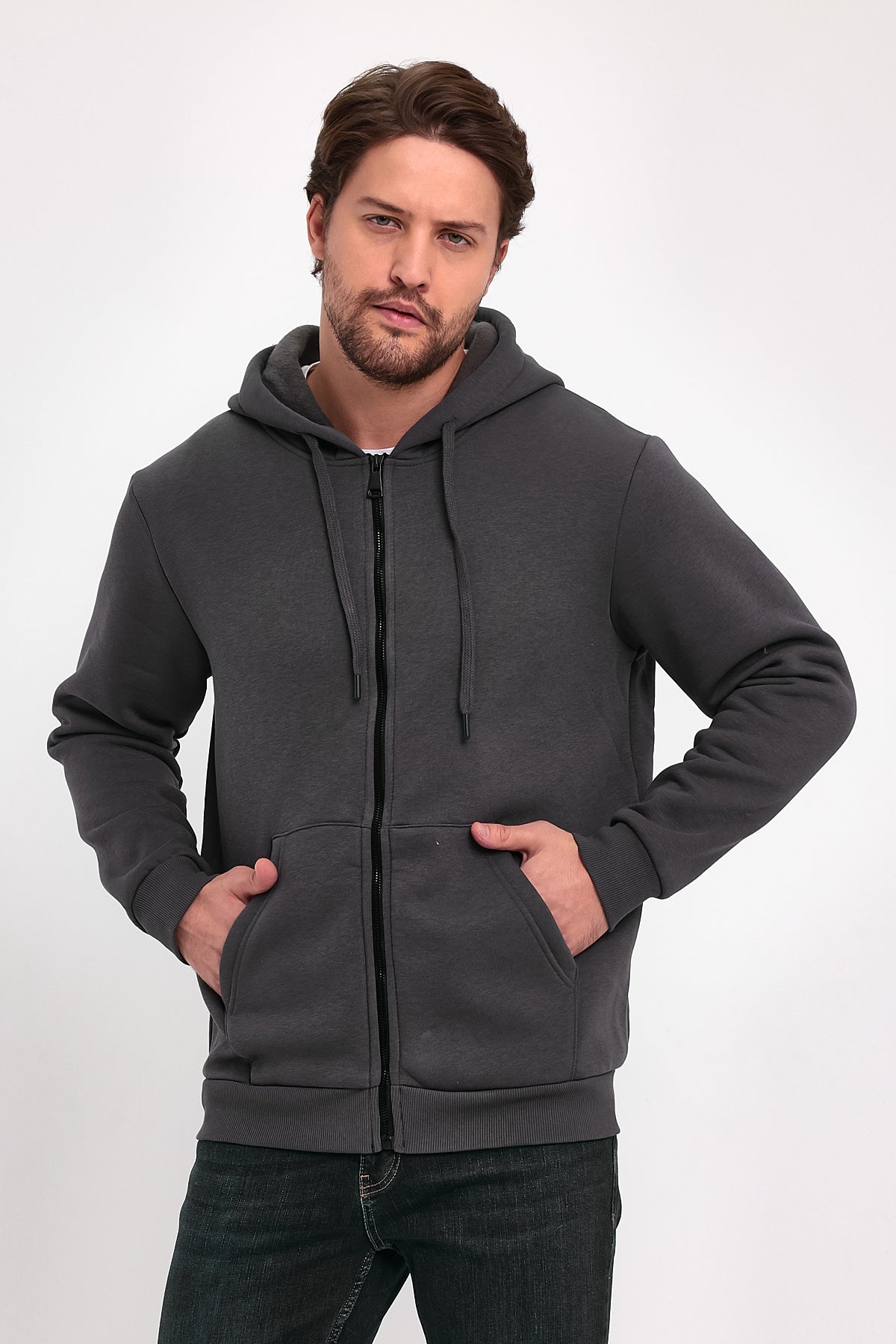 Rodi 3 İp Şardonlu Fermuarlı Kapuşonlu Sweatshirt RD24KE054901