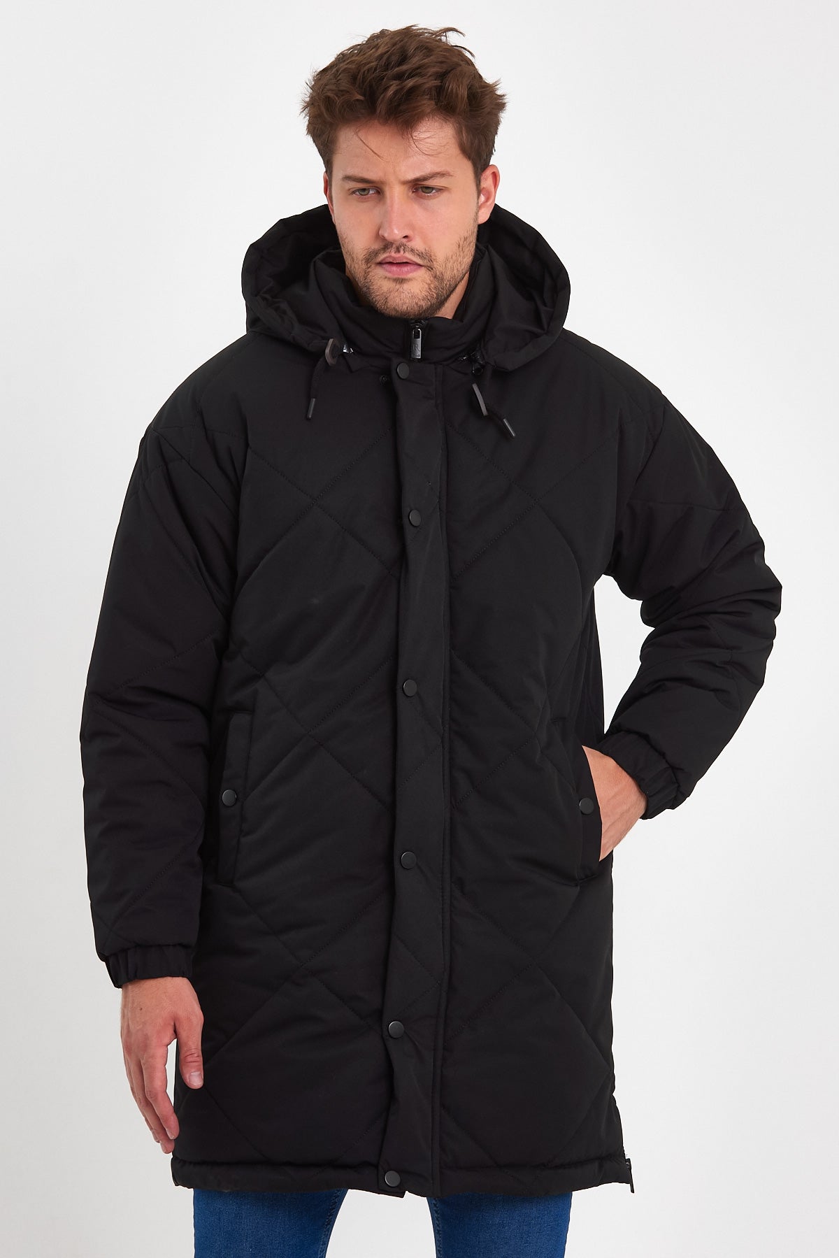 Rodi Erkek Fermuarlı Kapşonlu Uzun Mont RD24KE000Y58