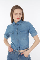 Rodi Women's Tie-Up Crop Denim Shirt DS21YB033460