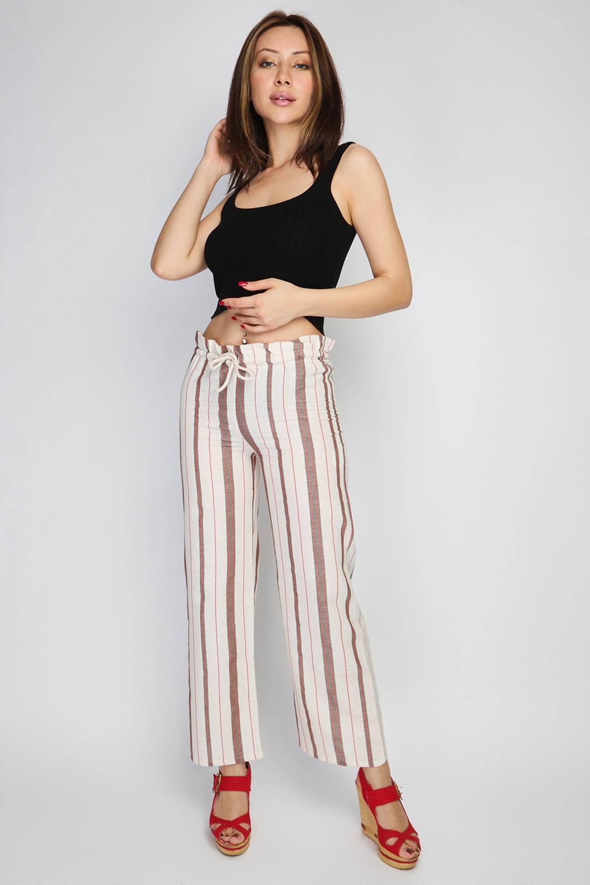 Rodi Women's Striped Elastic Waist Wide Leg Trousers RD21YB010155