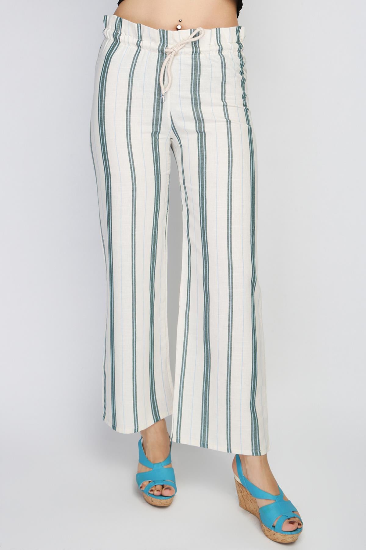 Rodi Women's Striped Elastic Waist Wide Leg Trousers RD21YB010155