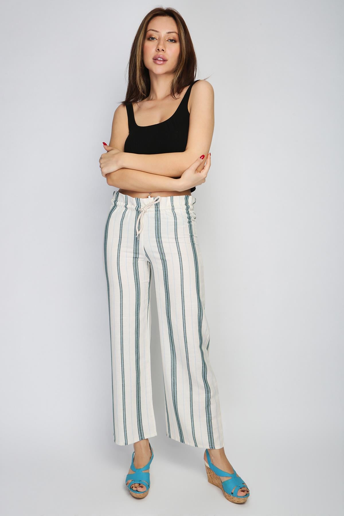 Rodi Women's Striped Elastic Waist Wide Leg Trousers RD21YB010155