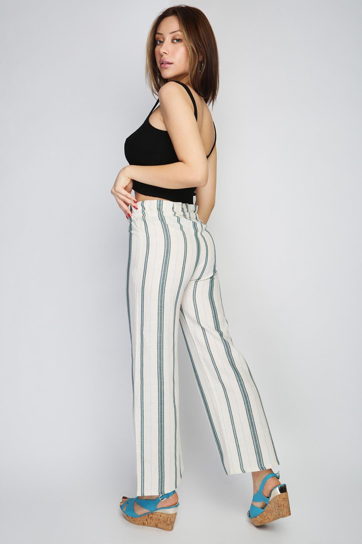 Rodi Women's Striped Elastic Waist Wide Leg Trousers RD21YB010155