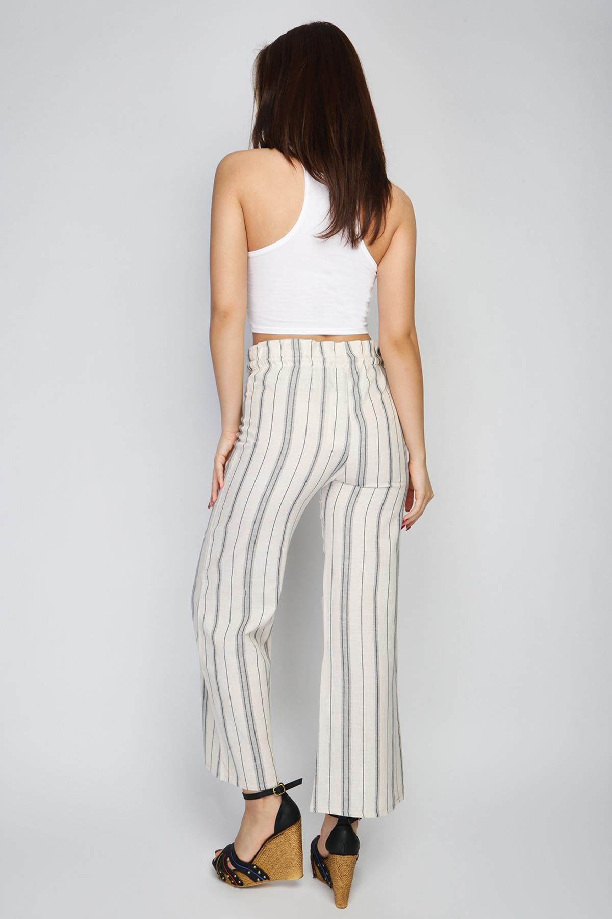 Rodi Women's Striped Elastic Waist Wide Leg Trousers RD21YB010155