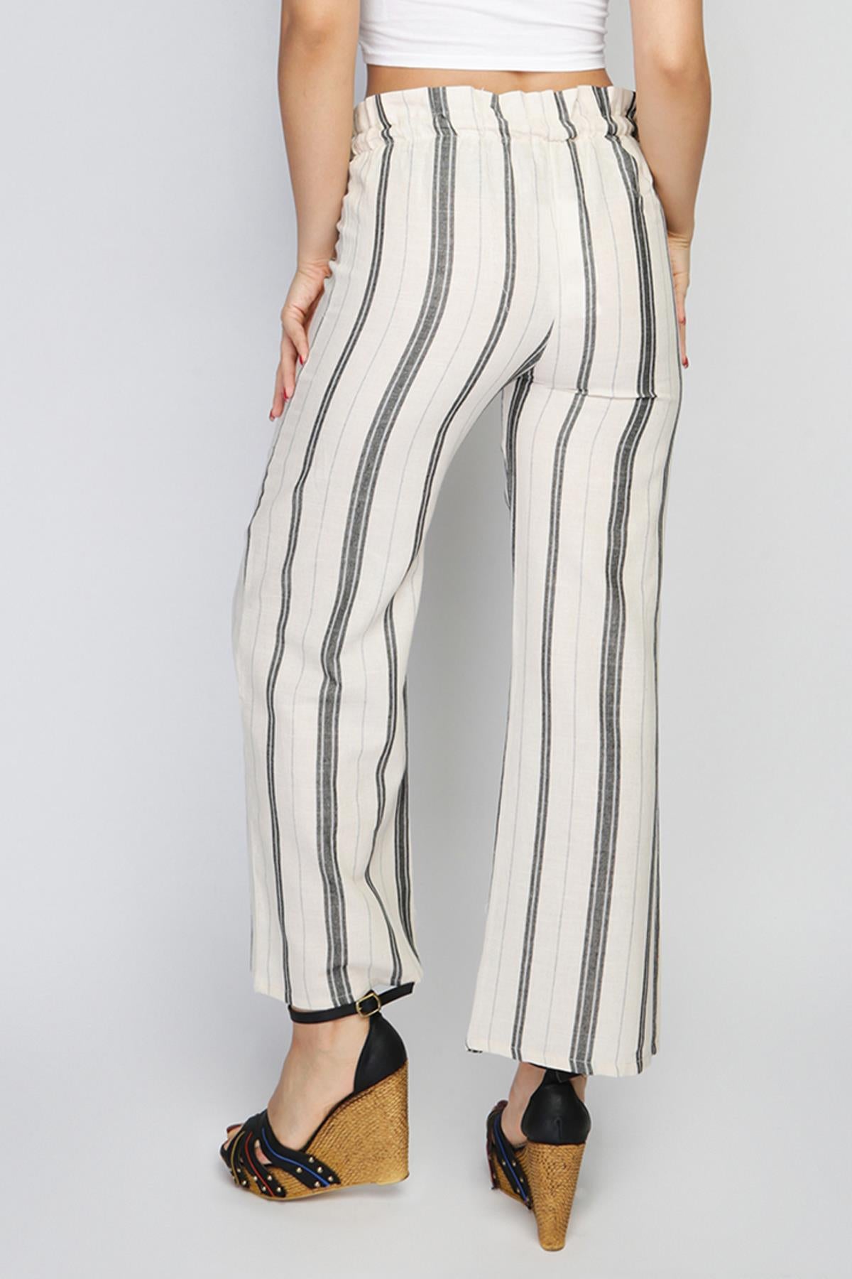 Rodi Women's Striped Elastic Waist Wide Leg Trousers RD21YB010155