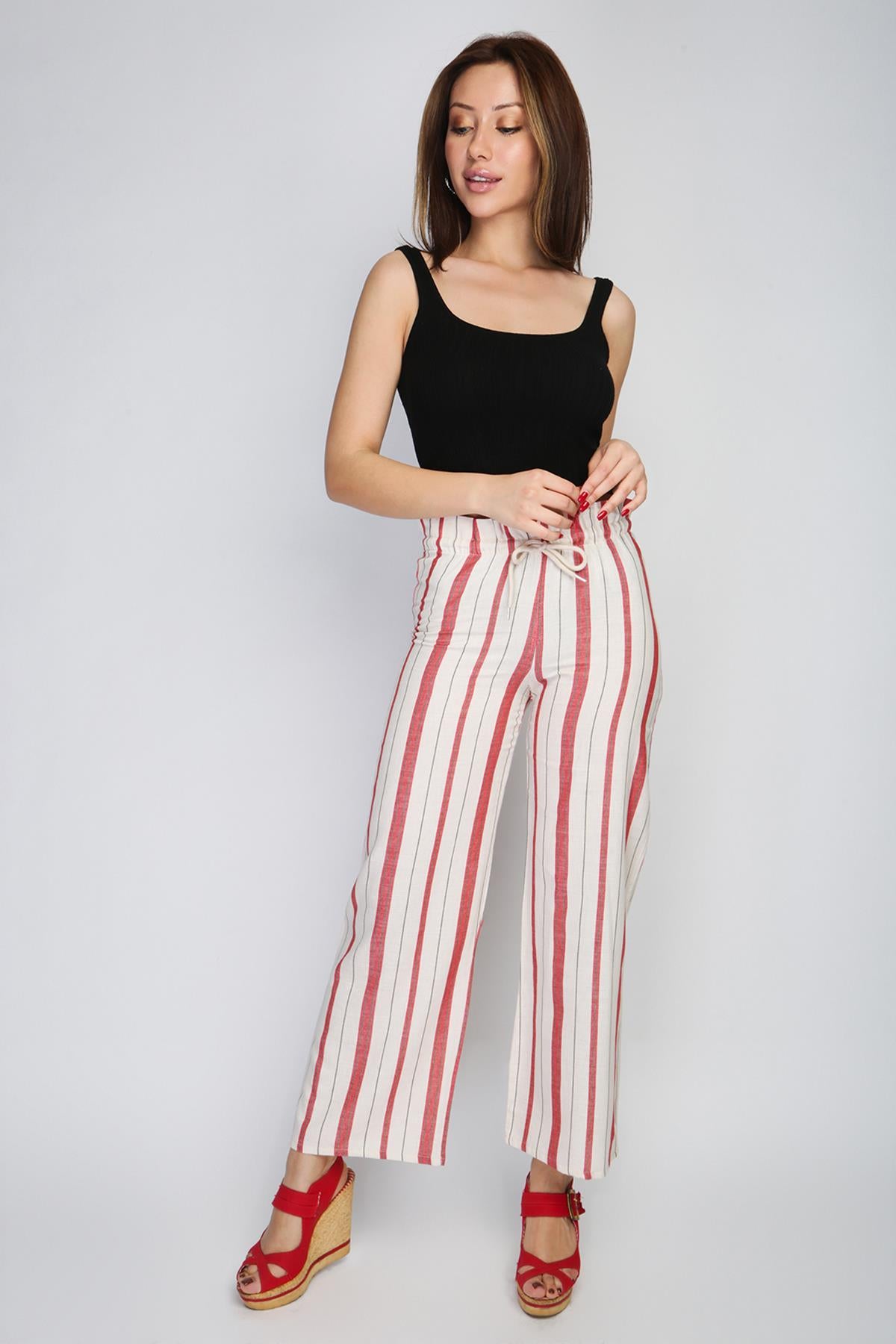 Rodi Women's Striped Elastic Waist Wide Leg Trousers RD21YB010155