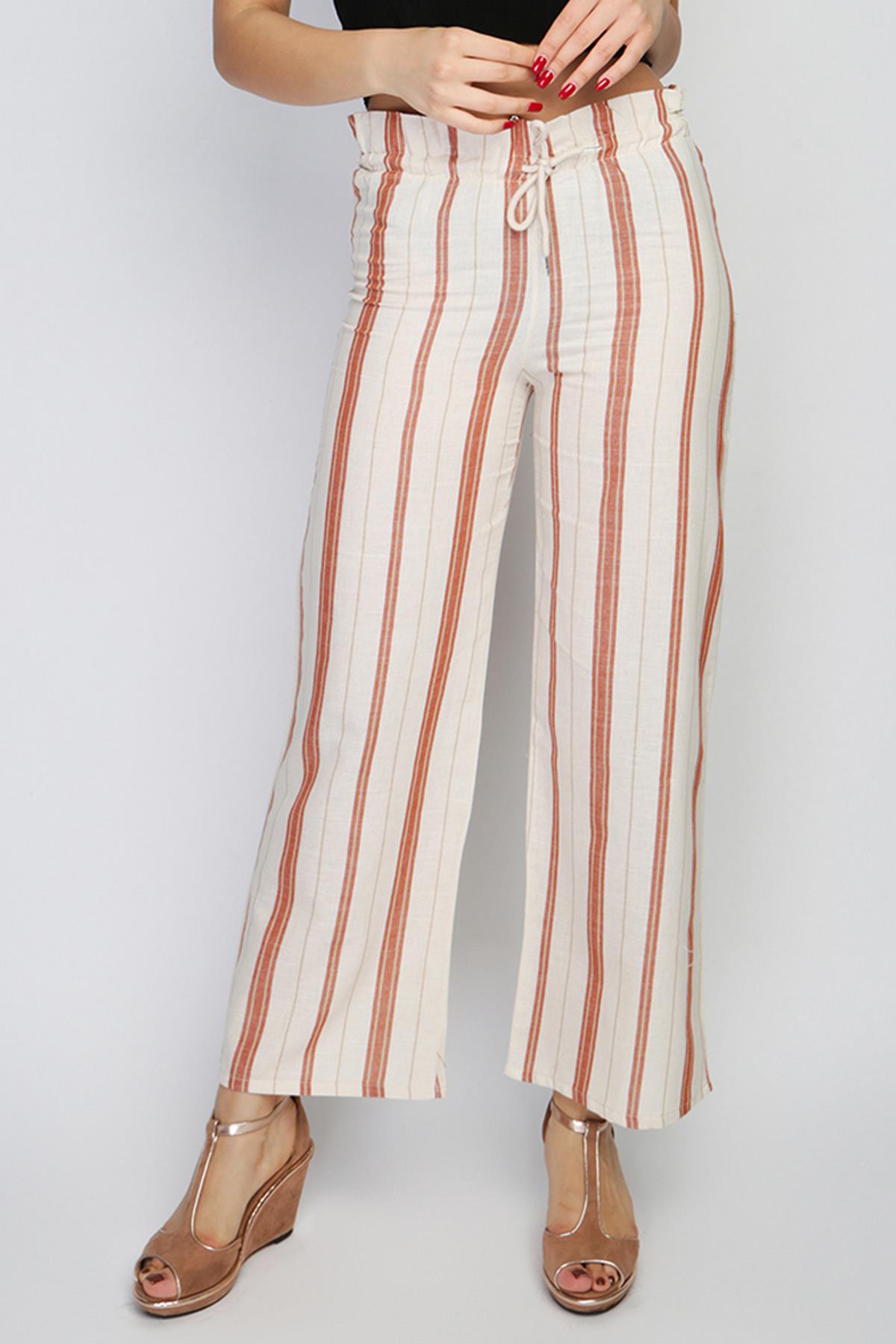 Rodi Women's Striped Elastic Waist Wide Leg Trousers RD21YB010155