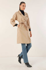 Rodi Women's Sleeve Folded Midi Length Double Breasted Collar Lined Trenchcoat RD23YB649104