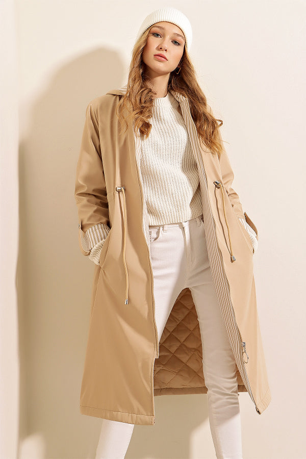 Rodi Kadın Leopar Kol Katlamalı Trenchcoat DS22YB119091