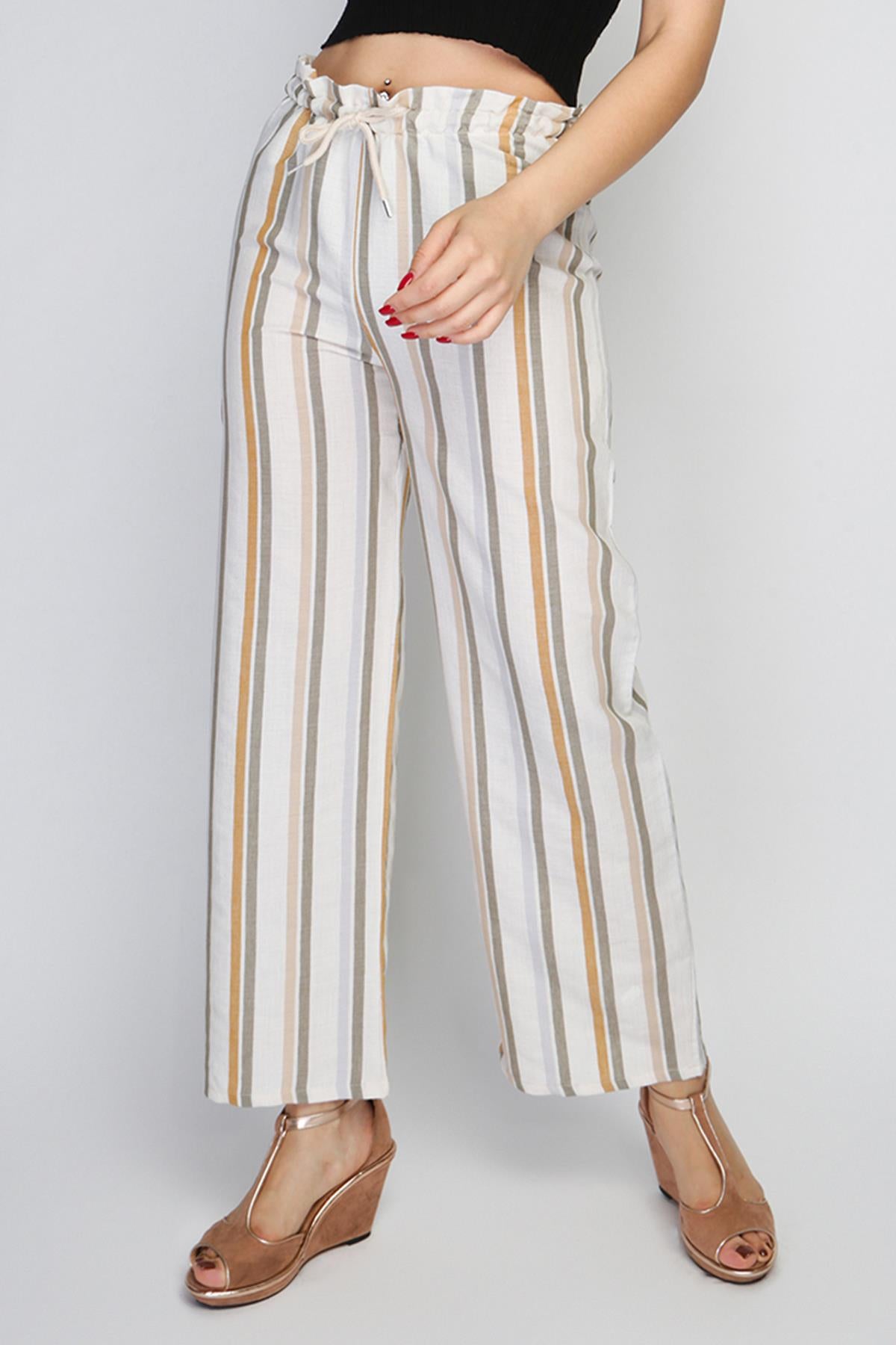 Rodi Women's Medium Striped Elastic Waist Wide Leg Trousers RD21YB010122