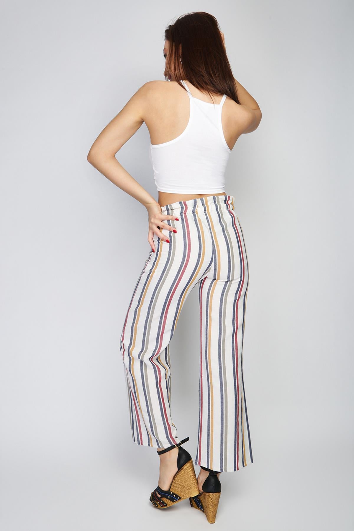 Rodi Women's Medium Striped Elastic Waist Wide Leg Trousers RD21YB010122