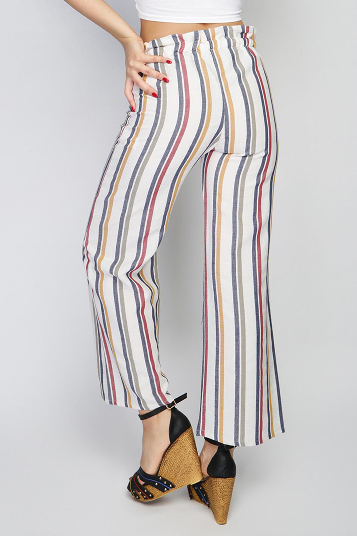 Rodi Women's Medium Striped Elastic Waist Wide Leg Trousers RD21YB010122