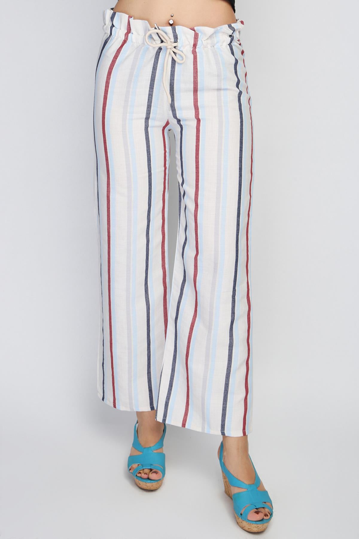 Rodi Women's Medium Striped Elastic Waist Wide Leg Trousers RD21YB010122