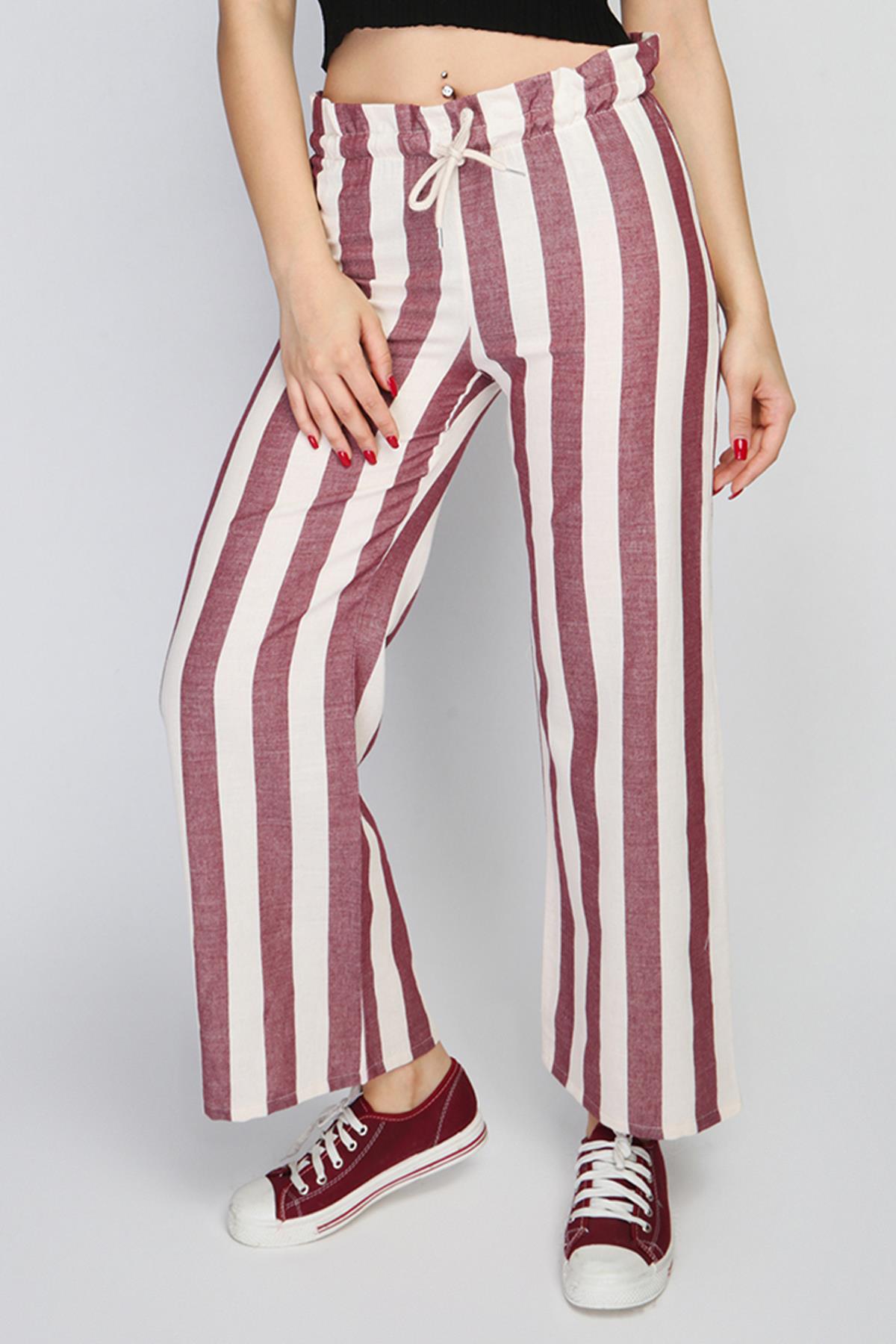 Rodi Rodi Women's Wide Striped Elastic Waist Wide Leg Trousers RD21YB010111