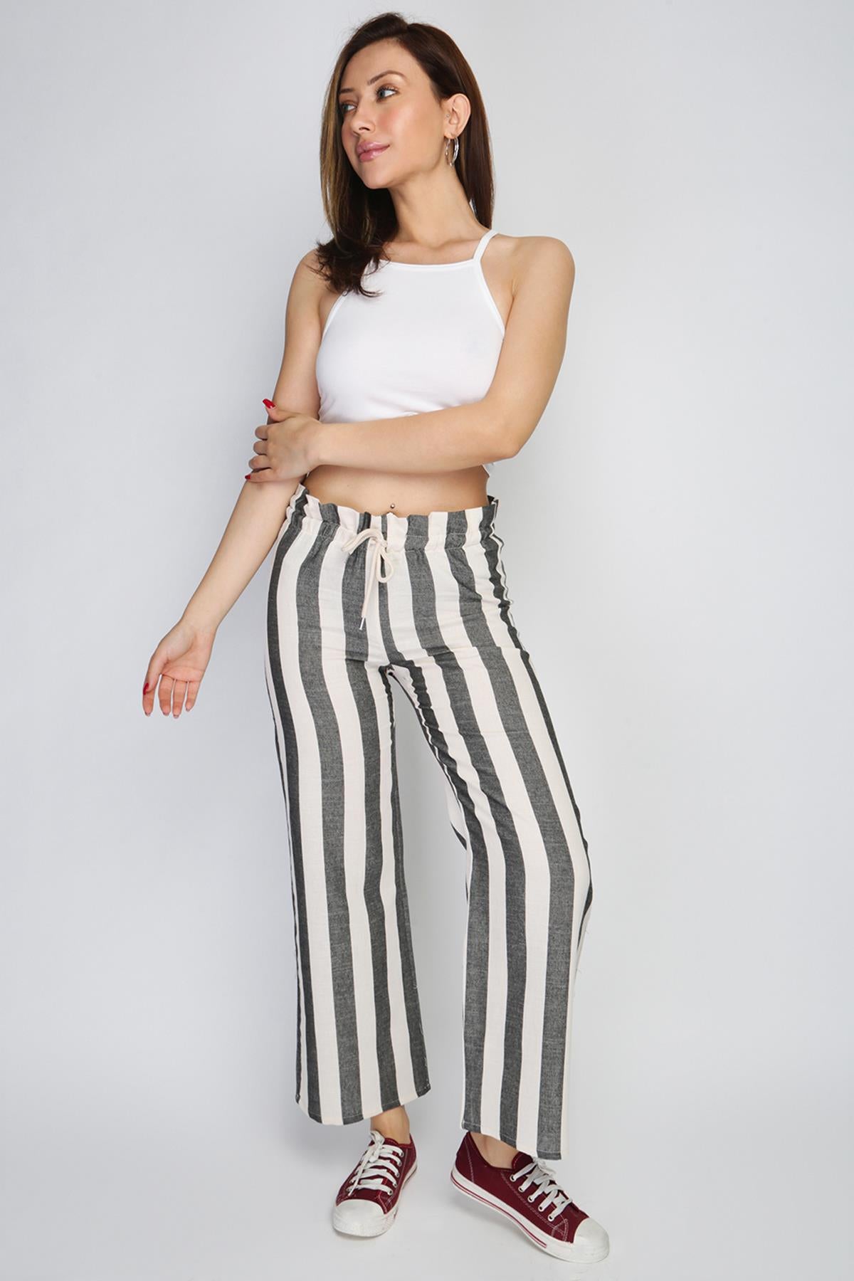 Rodi Rodi Women's Wide Striped Elastic Waist Wide Leg Trousers RD21YB010111