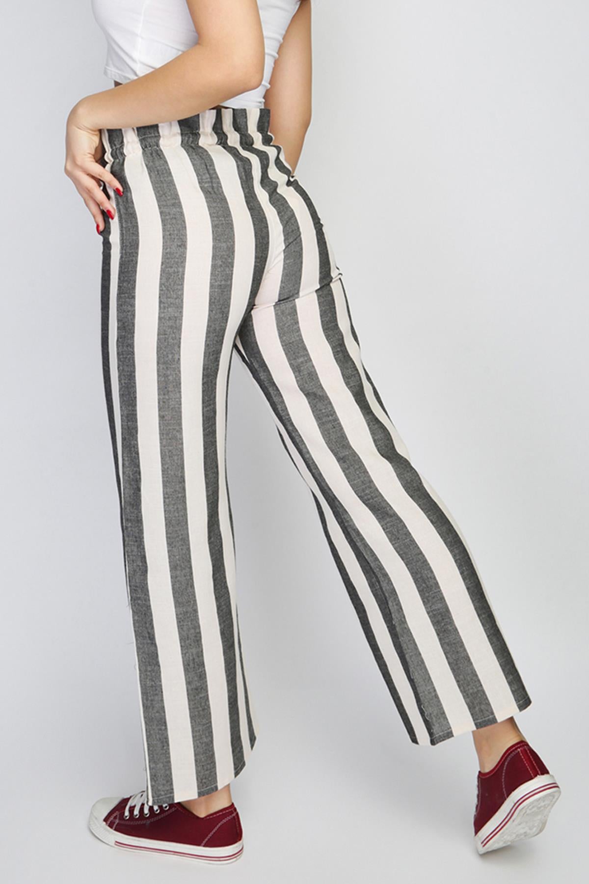 Rodi Rodi Women's Wide Striped Elastic Waist Wide Leg Trousers RD21YB010111