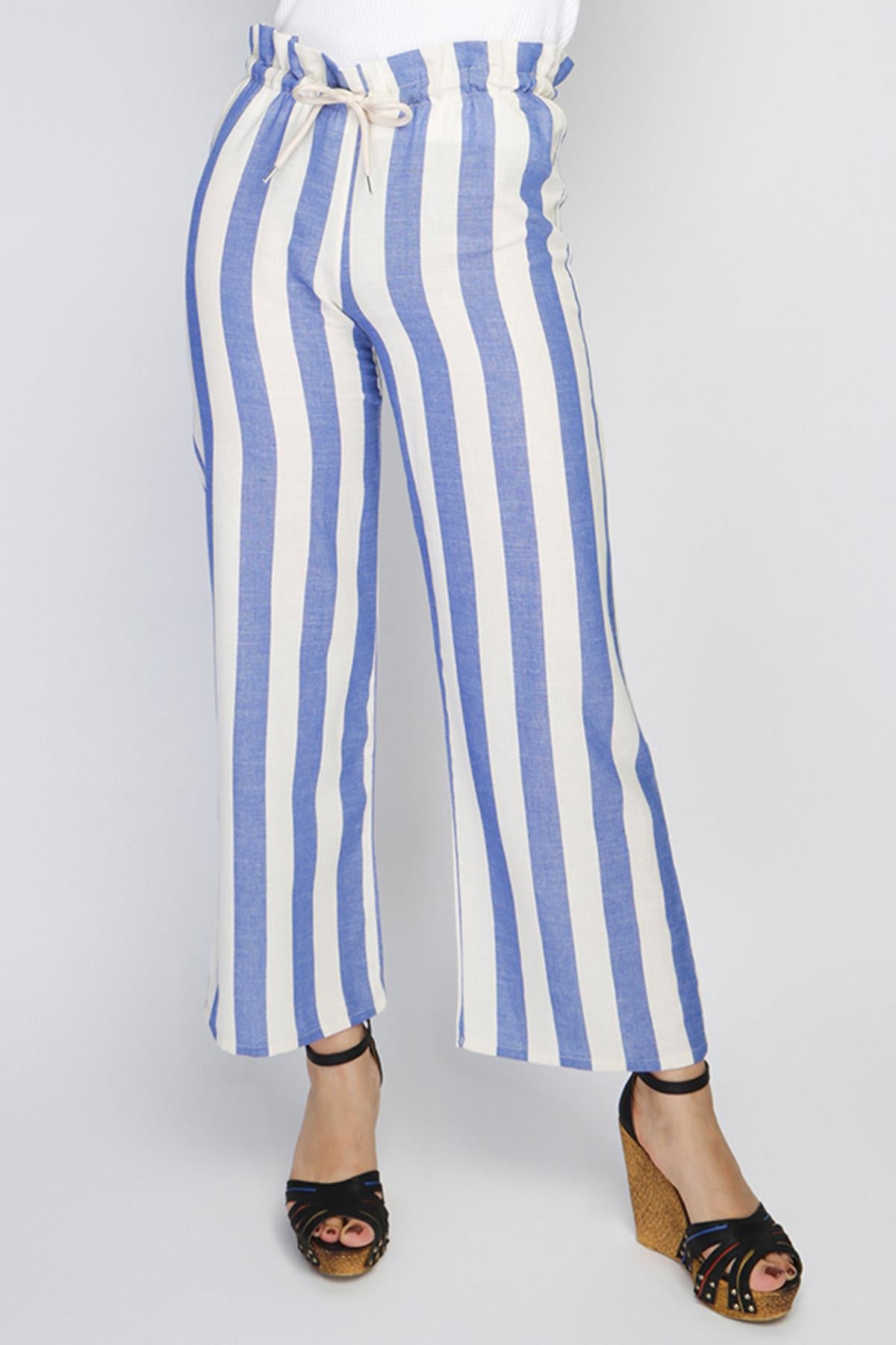 Rodi Rodi Women's Wide Striped Elastic Waist Wide Leg Trousers RD21YB010111