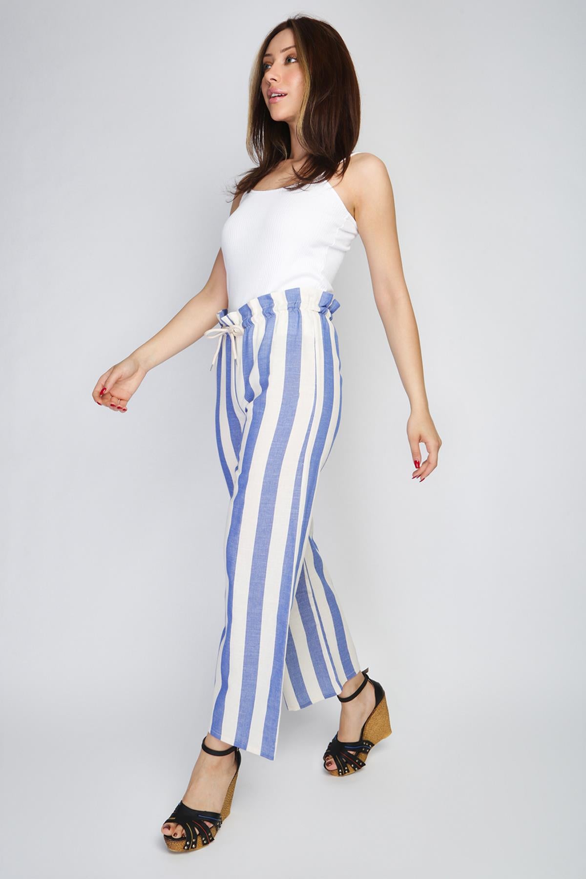 Rodi Rodi Women's Wide Striped Elastic Waist Wide Leg Trousers RD21YB010111