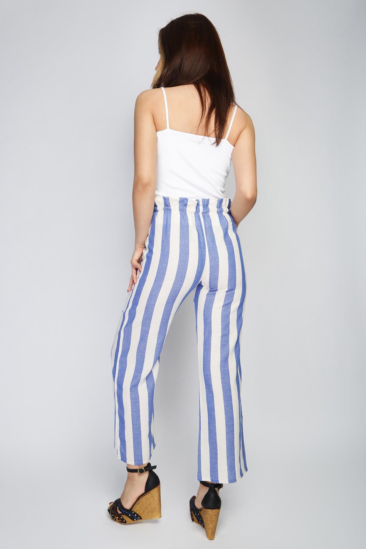 Rodi Rodi Women's Wide Striped Elastic Waist Wide Leg Trousers RD21YB010111