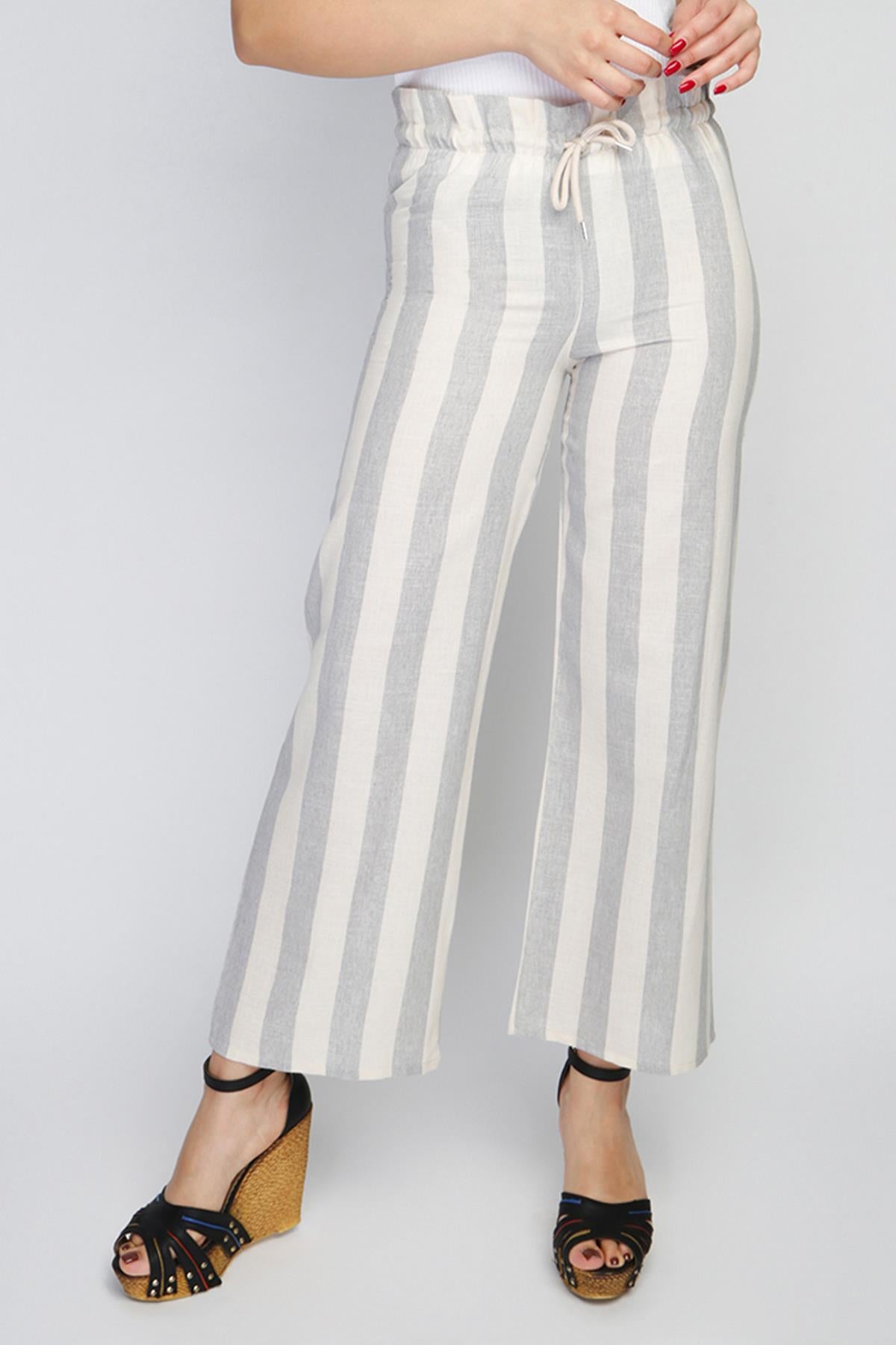 Rodi Rodi Women's Wide Striped Elastic Waist Wide Leg Trousers RD21YB010111