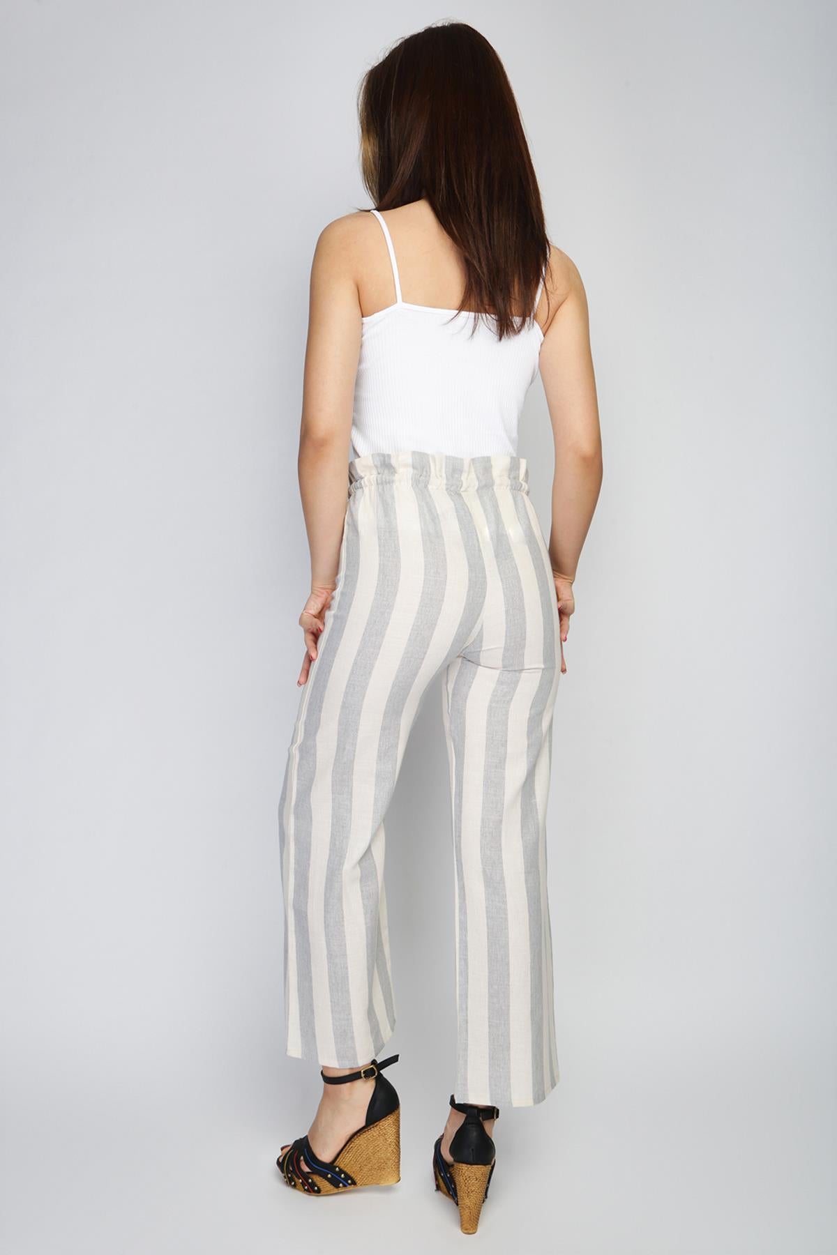 Rodi Rodi Women's Wide Striped Elastic Waist Wide Leg Trousers RD21YB010111